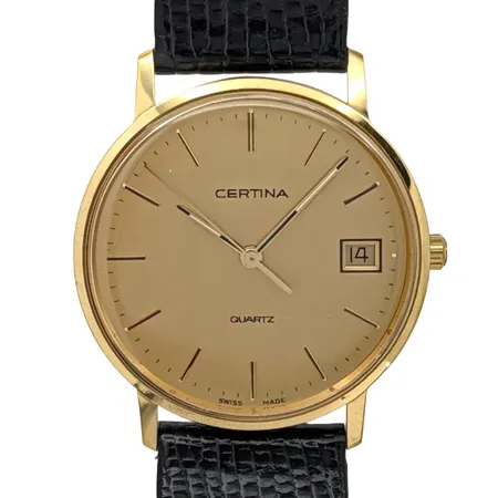 Herrur Certina, 14K guld, Ø33,5 mm,  quartz - behov av nytt batteri, gravyr, original skinnband, spänne - slitage,  Vikt: 0 g