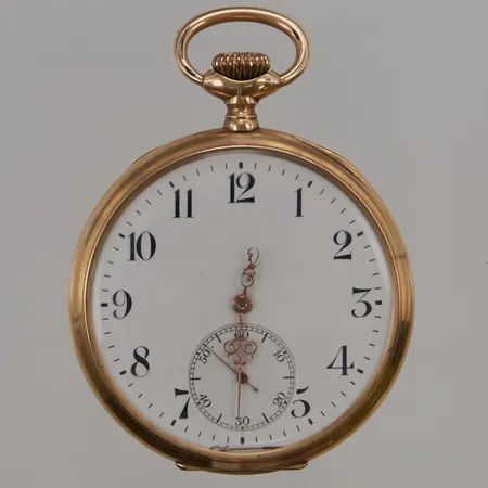 Fickur S.U.F 14K, 50mm, boettnr:169139, innerboett i metall, defekt,  visare, går ej, graverad, 14K bruttovikt 83,2g.