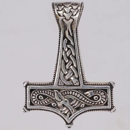Hänge Tors hammare, längd 44,2mm, bredd 6,7-32,5mm, silver 925/1000 Vikt: 15,6 g