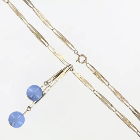 Collier med blå stenar, ca 59 cm, bredd ca 4mm, stenar Ø12mm, 830/1000 Silver Vikt: 15,9 g
