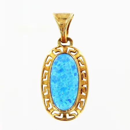 Hänge, opalimitation, genombruten meanderbård, 12x27mm, 14K Vikt: 1,8 g