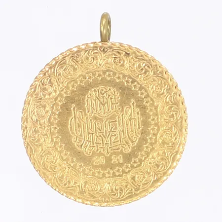 Hänge med mynt Ø22mm ögla ej i guld 21K  Vikt: 3,6 g