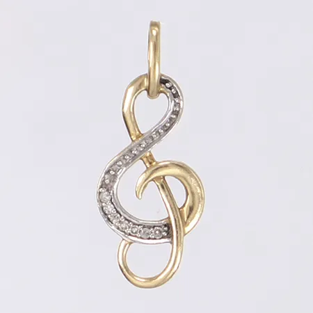 Hänge i form av G-klav med vita stenar höjd 20mm GHA 18K Vikt: 0,8 g