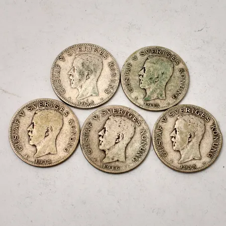 5st svenska mynt, 1kronor, vikt 36,6g.