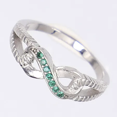 Ring evighetstecken med gröna stenar stl 17¼ bredd 2-6mm silver 925/1000  Vikt: 2,6 g