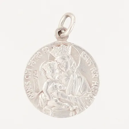 Hänge med religöst motiv, Ø20mm, Italienska stämplar, 925/1000 Silver.  Vikt: 5,8 g