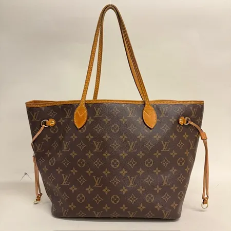 Väska Louis Vuitton Neverfull MM, monogramcanvas, detaljer i läder, märkt med initialer E.H, rödrandigt textilfoder, innerficka med dragkedja, 28x32x16, datumkod AR5124, made in France, bruksskick, smutsig insida, inga tillbehör 
