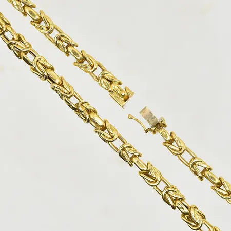 Kedja Kejsarlänk, längd 47 cm, bredd 6 mm, defekt lås, 18K. Vikt: 30,7 g