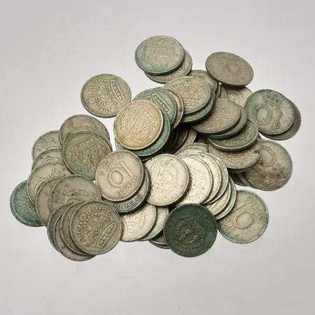 75st 10öringar i silver, 400/1000, vikt 107,2g.