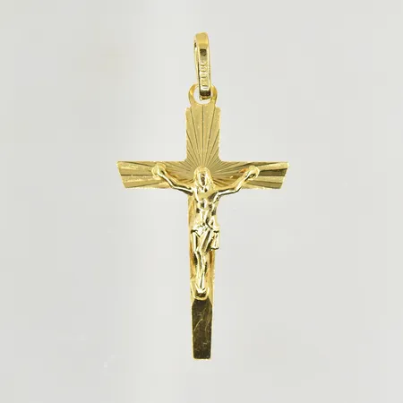 Hänge krucifix, längd 29 mm, bredd 15 mm, 18K. Vikt: 1,2 g