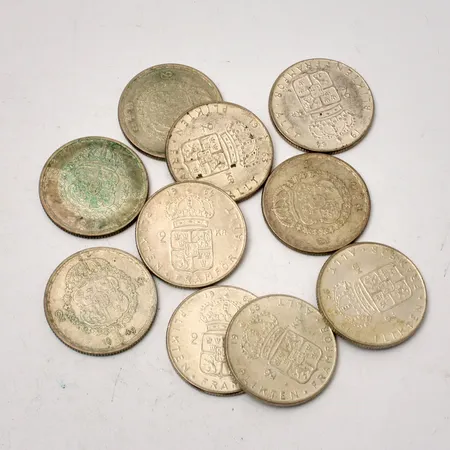 10st svenska mynt, 2kronor, vikt 139,83g.