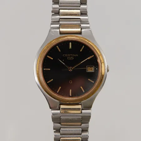 Herrur Certina DS, 34mm, quartz, sliten doublé, går ej/batteribyte krävs, sliten förgyllning.