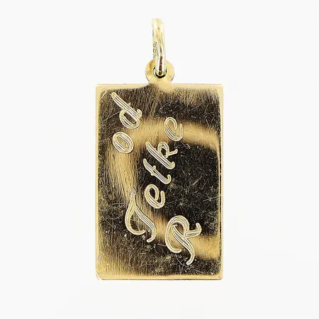 Hänge med text, 13x27mm, gravyr, 14K Vikt: 2,1 g
