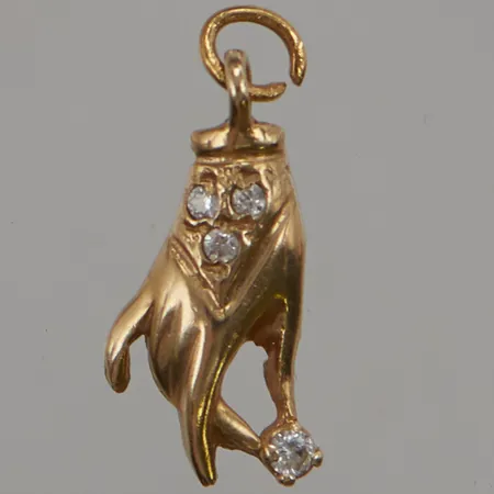 Hänge "hand" 17mm, vita stenar, 14K 0,9g.