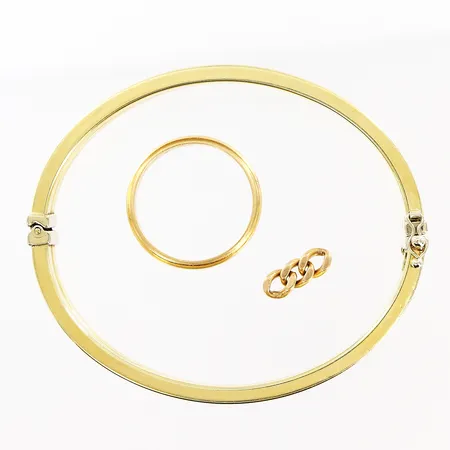 1 Armband, 1 ring, 1 länkbit, gravyr, defekter, 18K Vikt: 16,6 g