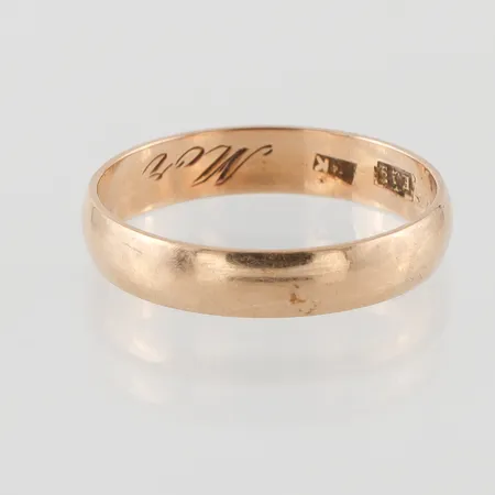 Slät ring, Ø18¾, bredd: 4,1mm, gravyr, 14K, 2,6g.