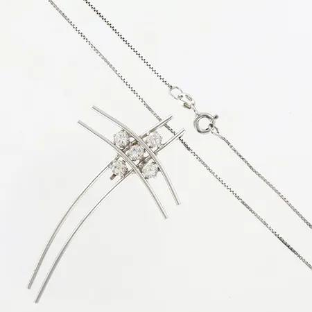 Kedja med hänge, med vita stenar, kors, ca 42 cm, kors ca 60x35mm,  925/1000 Silver Vikt: 5,3 g