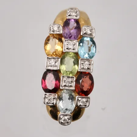 Hänge i 18K guld, mått 8,4x20mm, Ametist, Citrin, Topas, Granat, Peridot, Rhodolit, Diamanter 10 x 0,003ct, tillverkad av Guldfynd, vikt 1,84g.