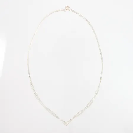 Collier delvis två-radig, längd 41cm, bredd: 2-5mm, böjd länk, stämplad GFAB, Vikt: 4,2 g