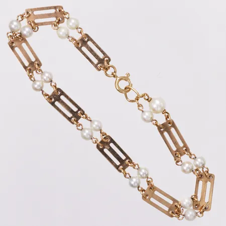 Armband odlade pärlor, 19cm, bredd ca 6-8mm, 18K  Vikt: 7 g
