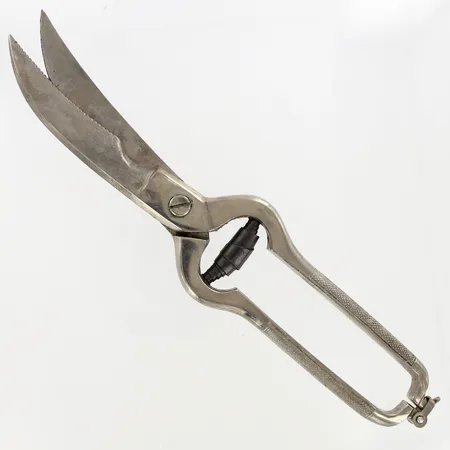 Fågelsax, ca 26cm, vitmetall, skev/slitage