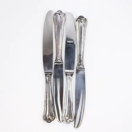 4st Matknivar modell Sachsisk längd 19,5 cm blad i stål, Mema silver 830/1000 Vikt: 149,6 g