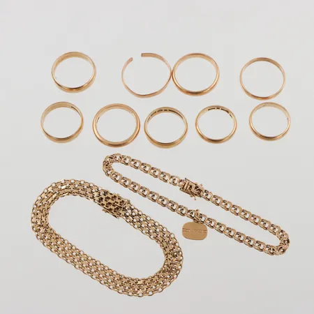 Diverse guld, defekter/gravyrer, 18K, 59,4g.