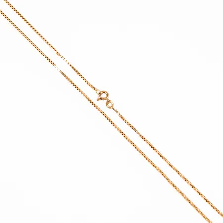 Kedja Venezia i 18K guld. Den är 42 cm lång, 1,3 mm bred och väger 5,5g. Fint skick. Springring. 