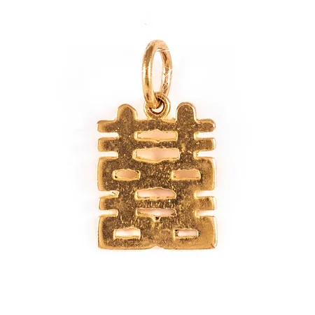 Hänge "dubbel lycka" i 21K guld. Det är 17,9 mm långt inkl. ögla och väger 1,2g. 