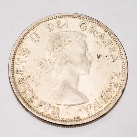 Mynt i silver, Ø36mm, 1 Dollars - Elizabeth II, Kanada år 1958, silver 800/1000, vikt 23,16g.