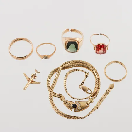 Diverse guld, defekter/stenar/gravyrer, 18K, 33,7g.