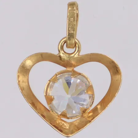 Hänge, hjärta med vit sten, längd 18mm, 18K Vikt: 1 g