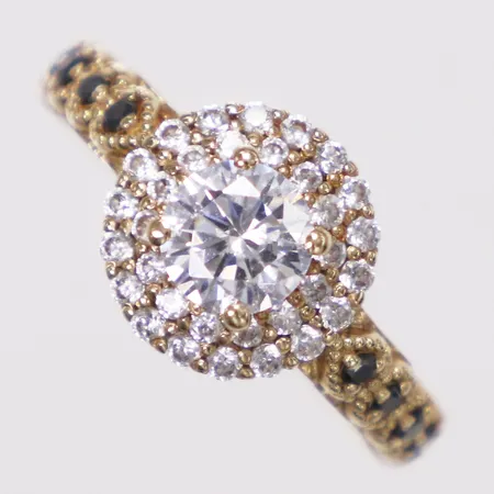 Ring vita & svarta stenar, stl 16, bredd 2,4-10mm, 9K  Vikt: 3,2 g