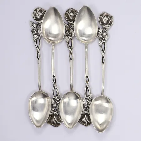 5 Kaffeskedar modell Rosen GEWE Malmö 1964-1965 längd 11cm repor silver 830/1000 Vikt: 54,9 g