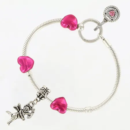 Armband Pandora ALE 19,5cm, bredd: 3mm, med hjärtan, 1 hänge 30mm, silver 925/1000 Vikt: 26,8 g