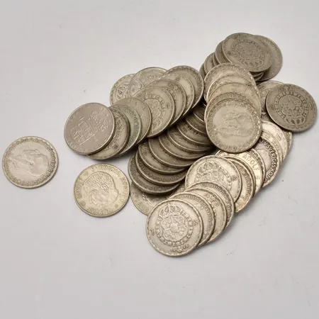  50st svenska mynt i silver, 1kronor, 400/1000, vikt 346,84g.