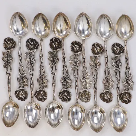 12 mockaskedar, ros, längd 90mm, 830/1000 silver Vikt: 92,9 g