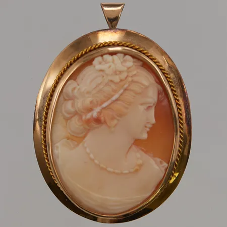 Hänge/Brosch Camé 42x34mm, 14K bruttovikt 10,7g.