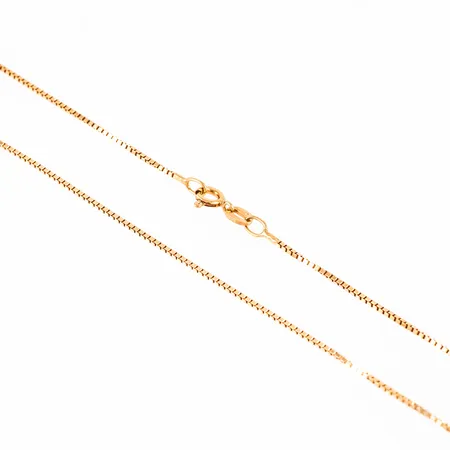 Kedja Venezia i 18K guld. Den är 38 cm lång, 1 mm bred och väger 3,2g. Springring. Lagningar.