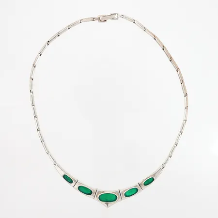 Collier med grön emalj stavlänkar ca. 42cm, doserad bredd: 2 - 15mm, 925/1000 Silver Vikt: 30,6 g