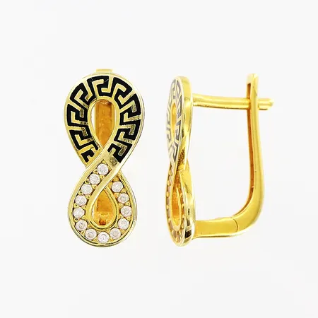 Ett par örhängen, vita stenar, emalj, 17mm, bredd 7-8mm, 18K.   Vikt: 3,4 g