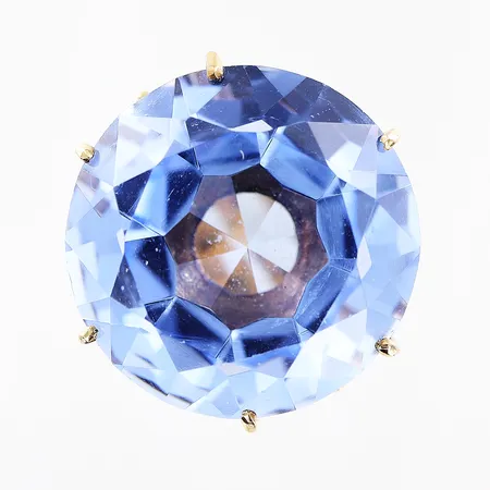 Ring med blå sten, stl 16¼, bredd 2,5-20mm, höjd från skenan 11,5mm, 14K, bruttovikt: 6,9gram Vikt: 6,9 g