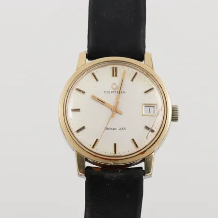 Herrur Certina Bristol 235, 36mm, manuell, boettnr: 5321 - 230, stål, skadat plexiglas, defekt läderband, inga tillbehör.