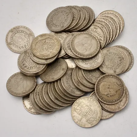 50st svenska mynt i silver, 1kronor, 400/1000, vikt 346,38g.