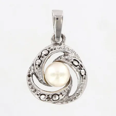 Hänge med pärla och markasiter, 20mm, bredd: 12mm, silver 925/1000 Vikt: 1,5 g