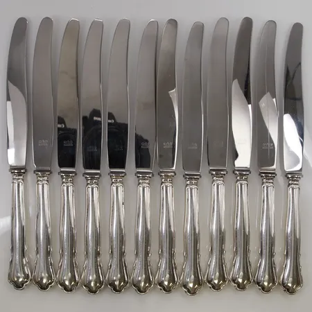12 Knivar, 24cm, 830/1000 Silver bruttovikt 720,0g.