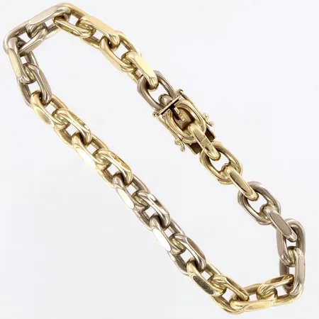 Armband Ankarlänk 19,7cm, bredd 7mm, vit/gulguld, repor, 14K.  Vikt: 46,2 g