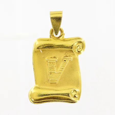 Hänge, bokstaven V, 27x16mm, 21K.  Vikt: 1,3 g