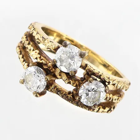 Ring vita sten stl 17½, bredd 4-12mm, Emma Israelsson, förgylld mässing, slitage. 