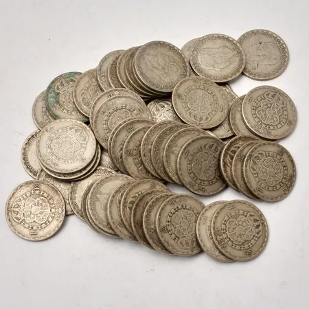 55st svenska mynt i silver, 1kronor, 400/1000, vikt 381,38g.